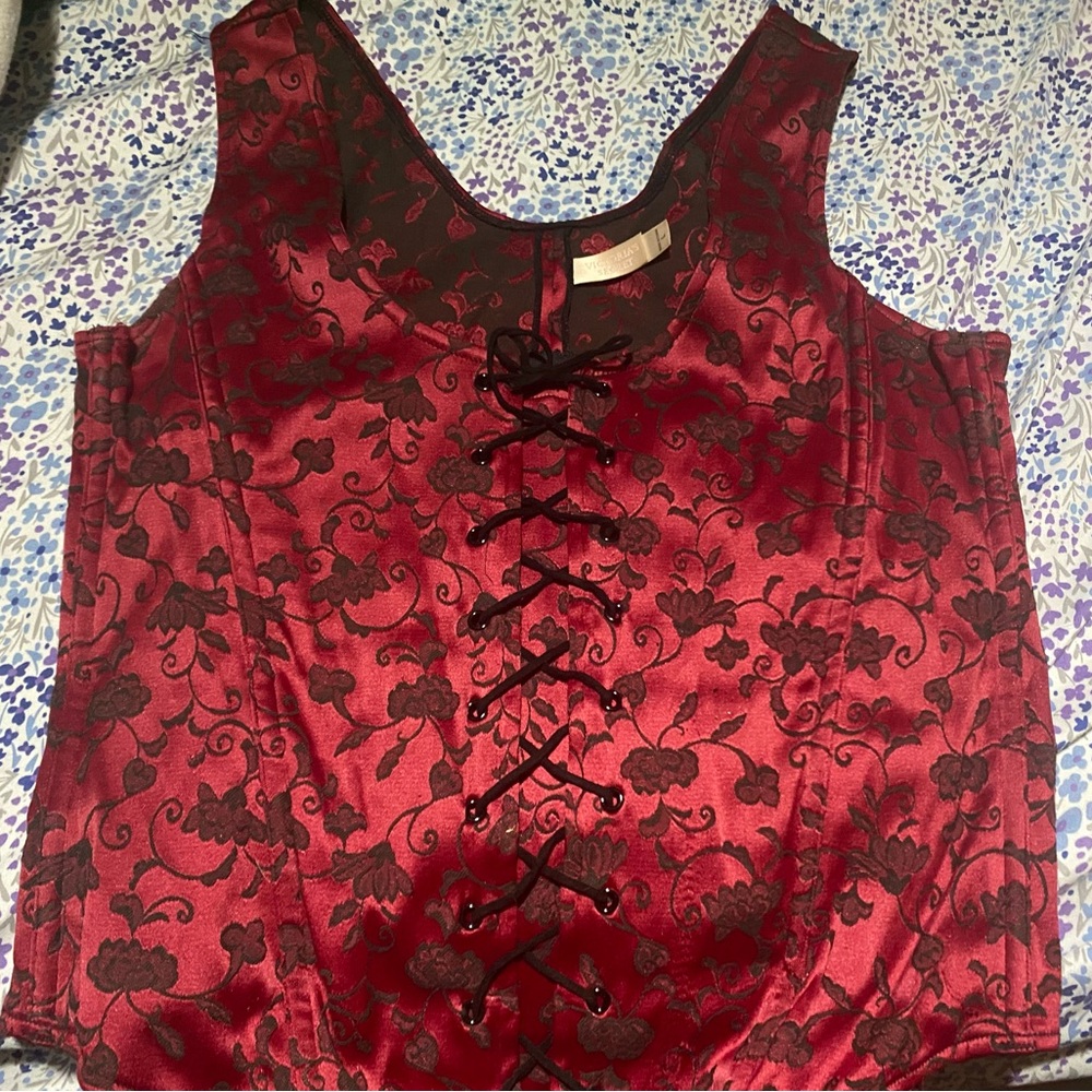 Victoria's Secret Red and Black Floral Corset Top